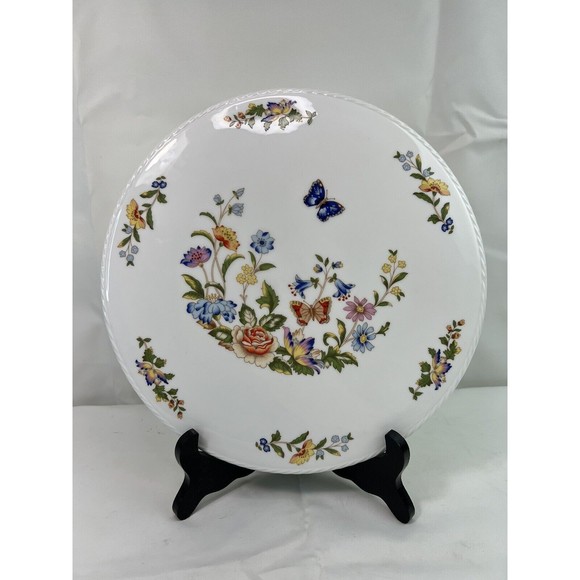 Aynsley Cottage Garden Butterfly Serving Cake Plate Rope Edge 10.5” Bone China - Picture 1 of 7